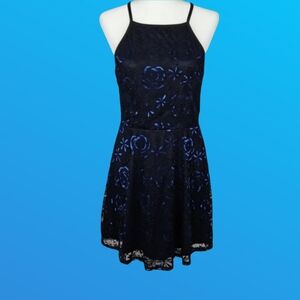 Charlotte Russe Rose Lace High Neck Dress in Black and Blue, L